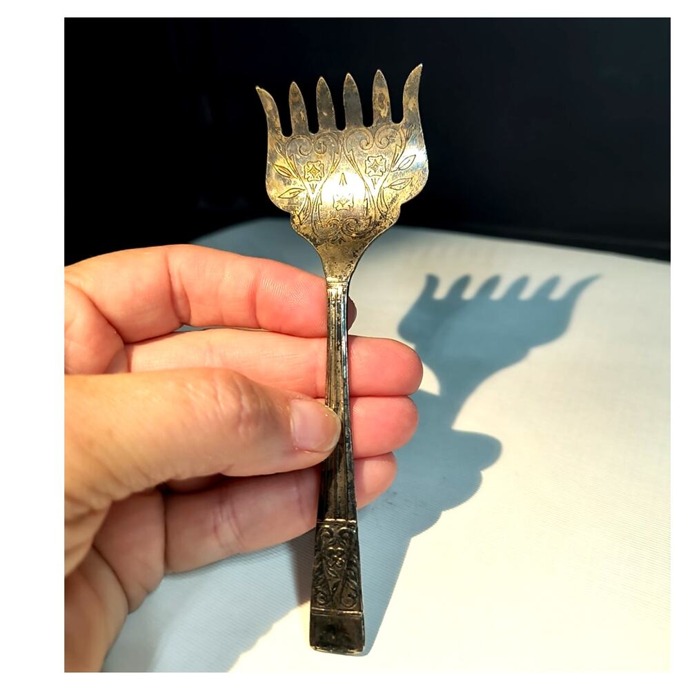 1458.  Antique Silver Plated Serving Fork  Sheffield, England Art Deco